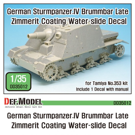1/35 German Sturmpanzer.IV Brummbar (late) Zimmerit Decal set for Tamiya kit #35353 1/35 German Sturmpanzer.IV Brummbar (late) Zimmerit Decal set for Tamiya kit #35353