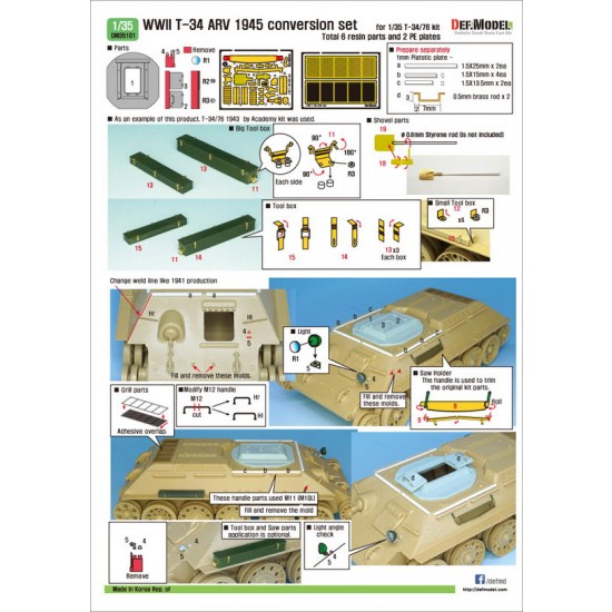 1/35 WWII Soviet T-34 ARV 1945 Conversion set for T-34/76 kits 1/35 WWII Soviet T-34 ARV 1945 Conversion set for T-34/76 kits
