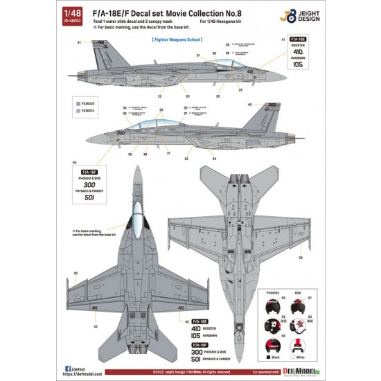 1/48 Movie Collection No.8 F/A-18E/F Super Hornet Decal set for Hasegawa kits 1/48 Movie Collection No.8 F/A-18E/F Super Hornet Decal set for Hasegawa kits