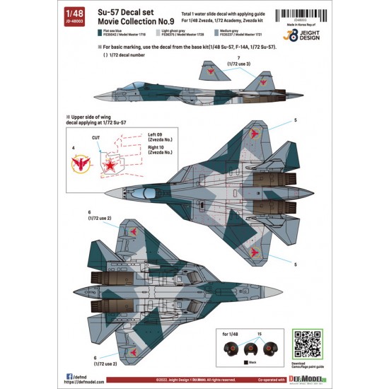 1/48 Movie Collection No.9 Su-57 Decal set for Zvezda/Tamiya/Zvezda kits 1/48 Movie Collection No.9 Su-57 Decal set for Zvezda/Tamiya/Zvezda kits