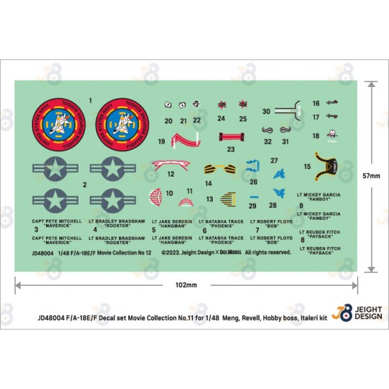 1/48 Top Gun Movie Collection No.11 F/A-18E/F Super Hornet Decal set w/2 Resin Pilots 1/48 Top Gun Movie Collection No.11 F/A-18E/F Super Hornet Decal set w/2 Resin Pilots