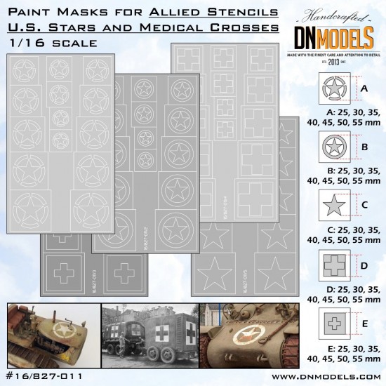 1/16 Allied Stencils - US Stars & Medical Crosses Paint Mask Set 1/16 Allied Stencils - US Stars & Medical Crosses Paint Mask Set