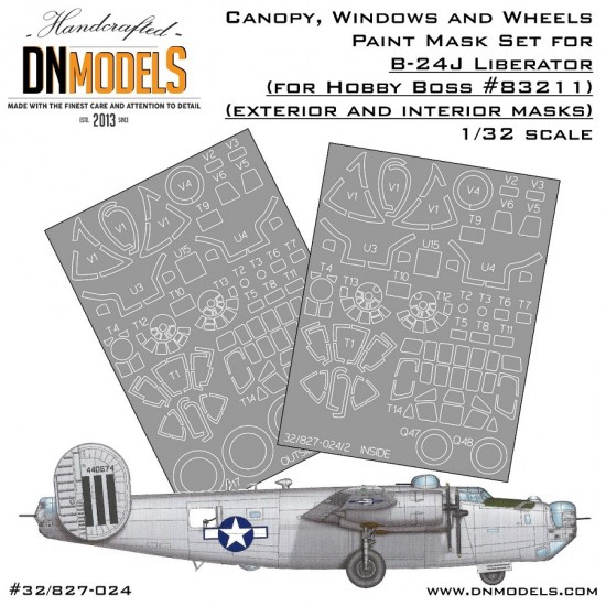 1/32 B-24J Canopy, Windows & Wheels Liberator Paint Mask Set for Hobby Boss #83211 1/32 B-24J Canopy, Windows & Wheels Liberator Paint Mask Set for Hobby Boss #83211