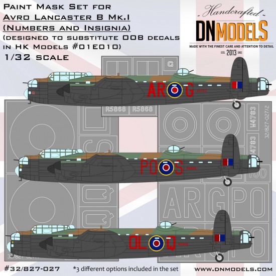 1/32 Avro Lancaster B Mk.I Insignia & Numbers Paint Mask Set for HK Models #01E010 1/32 Avro Lancaster B Mk.I Insignia & Numbers Paint Mask Set for HK Models #01E010