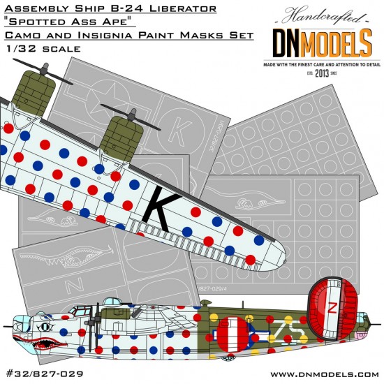 1/32 B-24 Liberator Spotted Ass Ape Camo & Insignia Paint Mask Set for Hobby Boss #83211 1/32 B-24 Liberator Spotted Ass Ape Camo & Insignia Paint Mask Set for Hobby Boss #83211