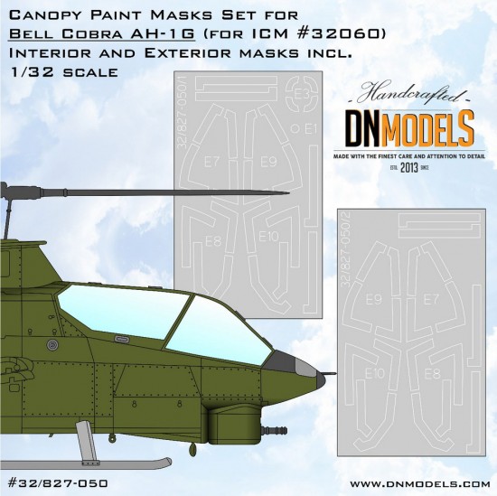 1/32 Bell AH-1G Cobra Canopy Interior & Exterior Paint Masking for ICM kit #32060 1/32 Bell AH-1G Cobra Canopy Interior & Exterior Paint Masking for ICM kit #32060