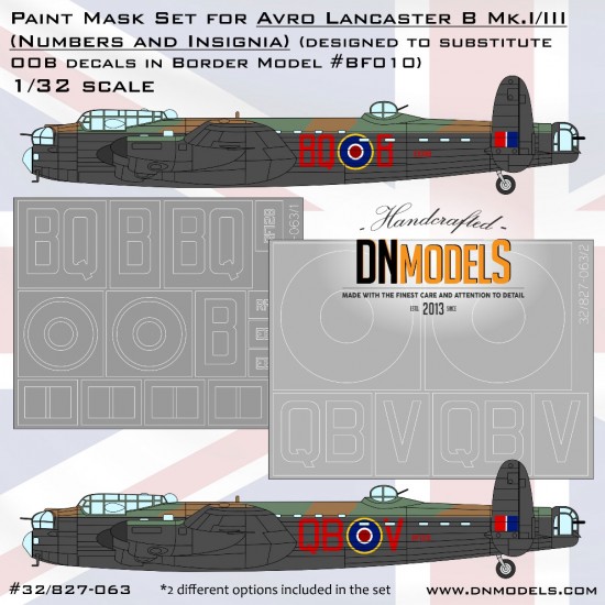 1/32 Avro Lancaster B.Mk.I/III Insignia & Numbers Paint Masking for Border Model 1/32 Avro Lancaster B.Mk.I/III Insignia & Numbers Paint Masking for Border Model