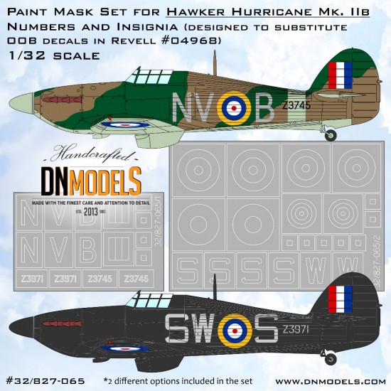 1/32 Hawker Hurricane Mk.IIb Numbers & Insignia Paint Masking for Revell #04968 1/32 Hawker Hurricane Mk.IIb Numbers & Insignia Paint Masking for Revell #04968