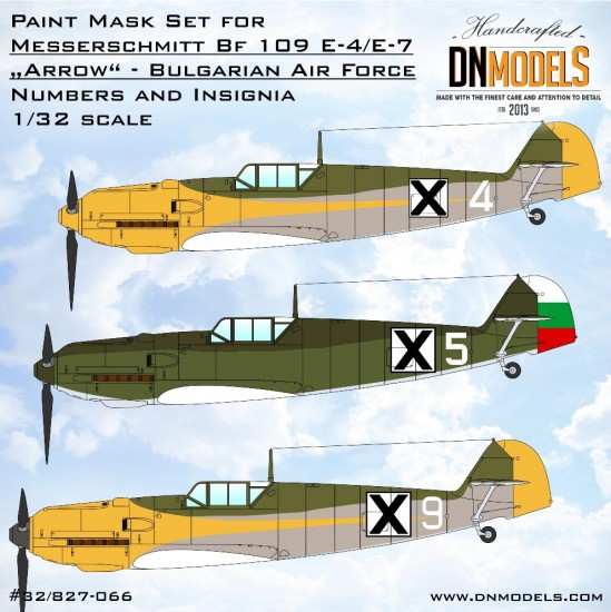 Paint Masks for 1/32 Bulgarian Royal AF Bf 109 E-4/E-7 Arrow Markings & Insignia Paint Masks for 1/32 Bulgarian Royal AF Bf 109 E-4/E-7 Arrow Markings & Insignia