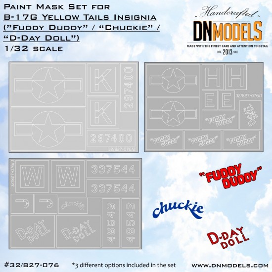 1/32 B-17G Flying Fortress Yellow Tails Insignia Paint Mask Set 1/32 B-17G Flying Fortress Yellow Tails Insignia Paint Mask Set