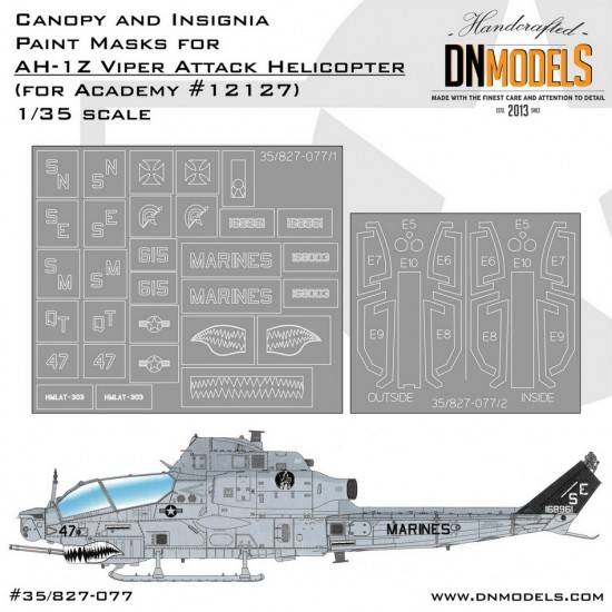 1/35 USMC AH-1Z Viper Canopy & Insignia Paint Mask Set for Academy #12127