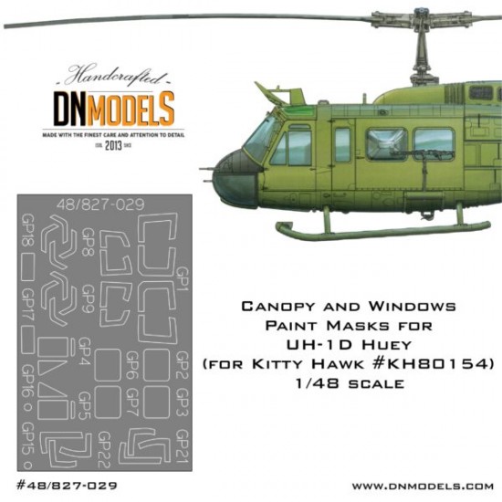 1/48 UH-1D Huey Helicopter Canopy Paint Masks for Kitty Hawk #KH80154 1/48 UH-1D Huey Helicopter Canopy Paint Masks for Kitty Hawk #KH80154