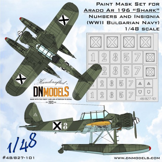 1/48 WWII Bulgarian Arado Ar 196 Shark Insignia & Numbers Masking for Tamiya/Italeri/MPM 1/48 WWII Bulgarian Arado Ar 196 Shark Insignia & Numbers Masking for Tamiya/Italeri/MPM