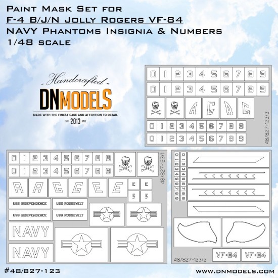 1/48 F-4 B/J/N Jolly Rogers NAVY Phantoms Insignia & Numbers Masking for Eduard/Revell 1/48 F-4 B/J/N Jolly Rogers NAVY Phantoms Insignia & Numbers Masking for Eduard/Revell
