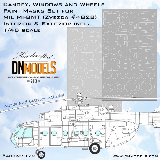 1/48 Mil Mi-8MT Hip Canopy, Wheels & Windows Paint Masking for Zvezda kits 1/48 Mil Mi-8MT Hip Canopy, Wheels & Windows Paint Masking for Zvezda kits