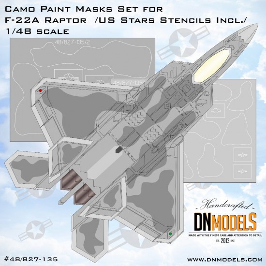 1/48 F-22 Raptor Camouflage & USAF Stars Paint Masks Set 1/48 F-22 Raptor Camouflage & USAF Stars Paint Masks Set