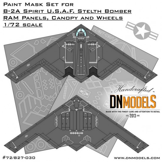1/72 B-2 Spirit Stealth Bomber RAM Panels, Wheels & Canopy Paint Masks Modelcollect kits