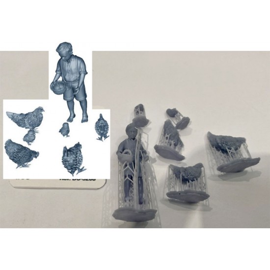 1/35 Miniature Feeding Chickens - Child, Hens, Chickens 1/35 Miniature Feeding Chickens - Child, Hens, Chickens