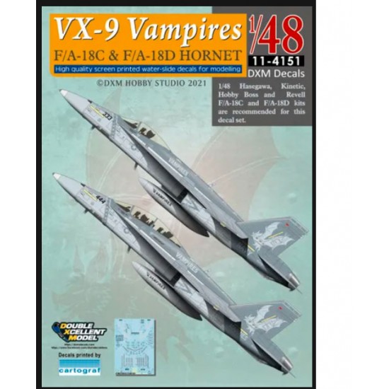 1/48 USN/USMC F/A-18C/D Hornet VX-9 Vampires Decals for Hasegawa/Kinetic/HobbyBoss/Revell 1/48 USN/USMC F/A-18C/D Hornet VX-9 Vampires Decals for Hasegawa/Kinetic/HobbyBoss/Revell