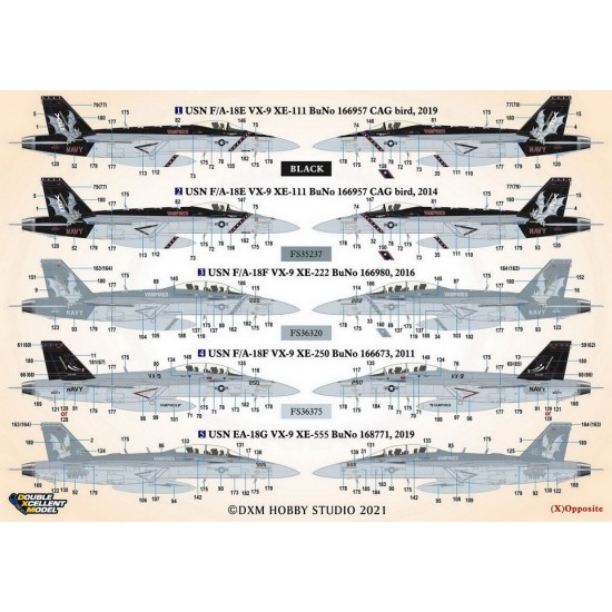 Decals for 1/48 USN Boeing F/A-18E/F Super Hornet & EA-18G Growler VX-9 Vampires Decals for 1/48 USN Boeing F/A-18E/F Super Hornet & EA-18G Growler VX-9 Vampires