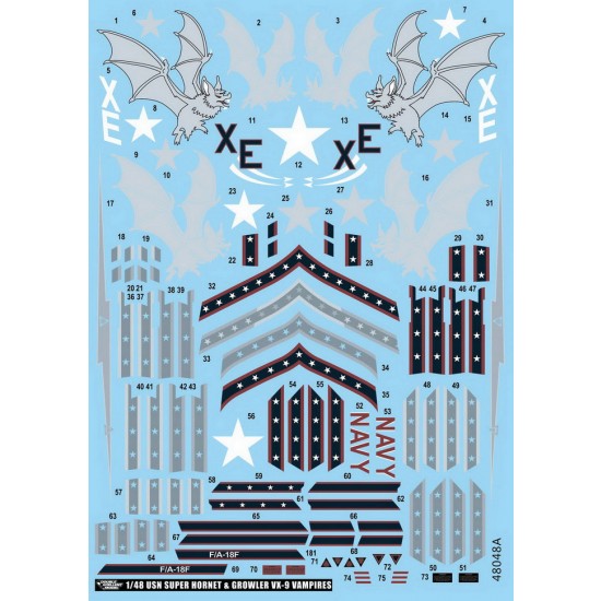 Decals for 1/48 USN Boeing F/A-18E/F Super Hornet & EA-18G Growler VX-9 Vampires Decals for 1/48 USN Boeing F/A-18E/F Super Hornet & EA-18G Growler VX-9 Vampires