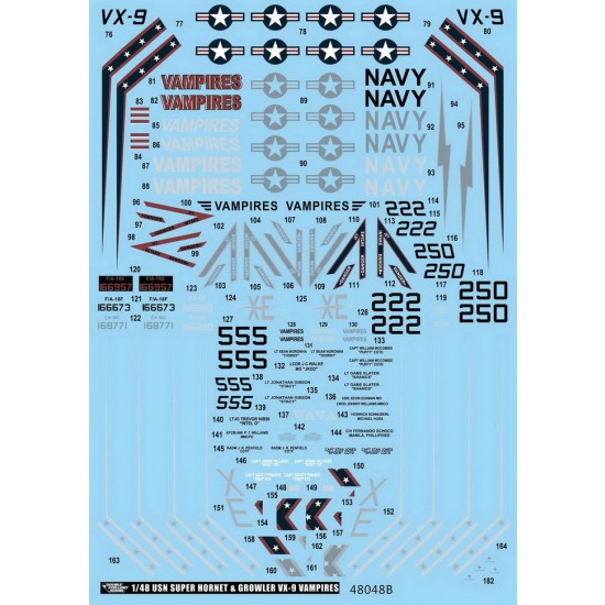 Decals for 1/48 USN Boeing F/A-18E/F Super Hornet & EA-18G Growler VX-9 Vampires Decals for 1/48 USN Boeing F/A-18E/F Super Hornet & EA-18G Growler VX-9 Vampires