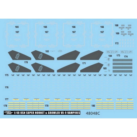 Decals for 1/48 USN Boeing F/A-18E/F Super Hornet & EA-18G Growler VX-9 Vampires Decals for 1/48 USN Boeing F/A-18E/F Super Hornet & EA-18G Growler VX-9 Vampires