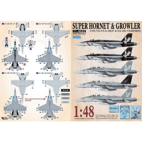 Decals for 1/48 USN Boeing F/A-18E/F Super Hornet & EA-18G Growler VX-9 Vampires Decals for 1/48 USN Boeing F/A-18E/F Super Hornet & EA-18G Growler VX-9 Vampires
