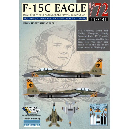 Decals for 1/72 US Air Force F-15C 173FW 75th Anniversary David R. Kingsley Decals for 1/72 US Air Force F-15C 173FW 75th Anniversary David R. Kingsley