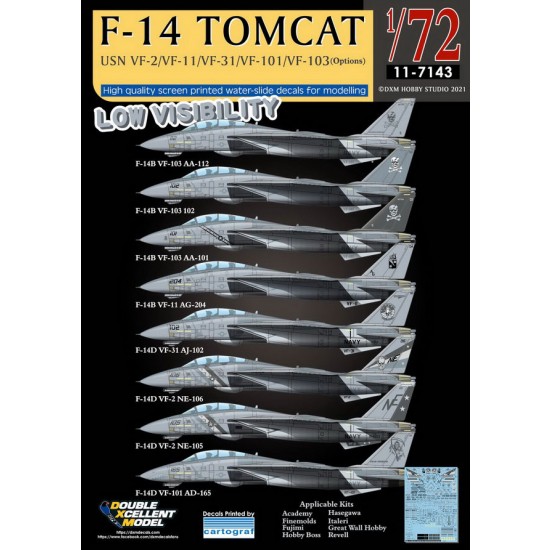 1/72 USN F-14B/D Tomcat VF-2/11/31/101/103 Low Visibility for Fujimi/Hasegawa 1/72 USN F-14B/D Tomcat VF-2/11/31/101/103 Low Visibility for Fujimi/Hasegawa