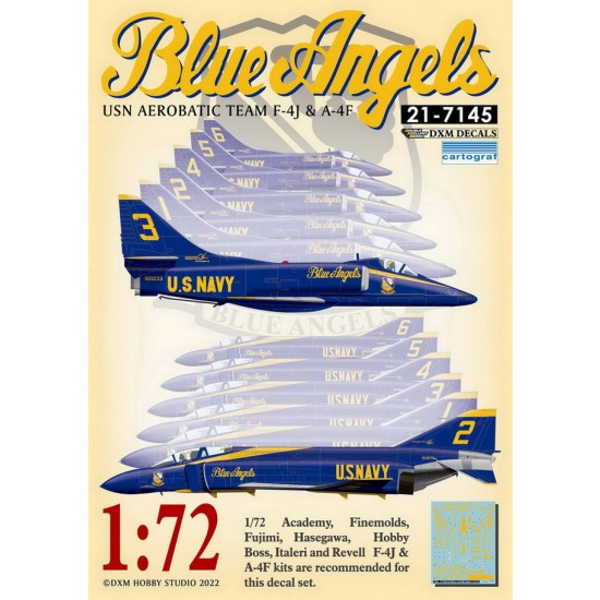 1/72 USN A-4F & F-4J Aerobatic Team Blue Angels Decals for Academy/Finemolds/Fujimi kits 1/72 USN A-4F & F-4J Aerobatic Team Blue Angels Decals for Academy/Finemolds/Fujimi kits