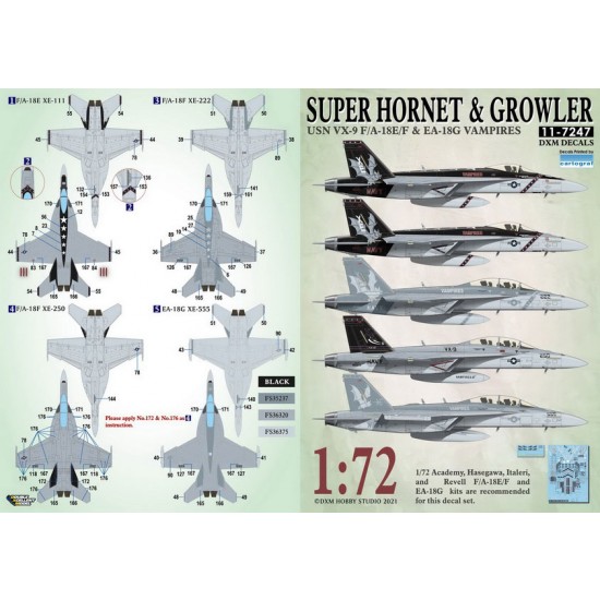 1/72 USN F/A-18E/F & EA-18G VX-9 Vampires Decals for Academy/Hasegawa/Italeri/Revell kits 1/72 USN F/A-18E/F & EA-18G VX-9 Vampires Decals for Academy/Hasegawa/Italeri/Revell kits