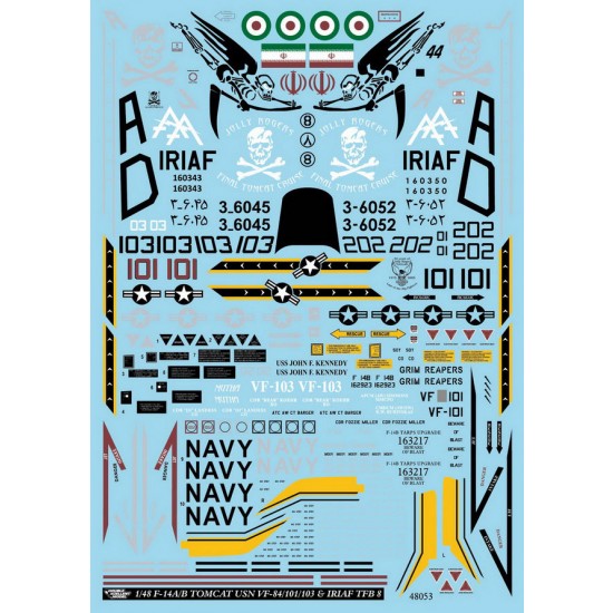 1/48 USN F-14A/B VF-84/101/103/ & IRIAF #1 Decals for Hasegawa/Italeri/Revell/Tamiya 1/48 USN F-14A/B VF-84/101/103/ & IRIAF #1 Decals for Hasegawa/Italeri/Revell/Tamiya