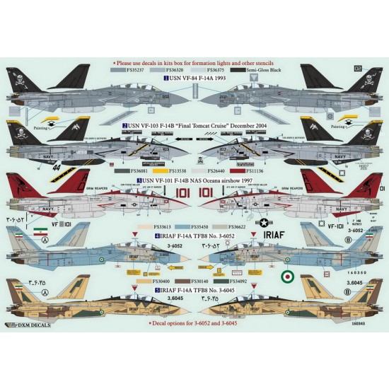 1/48 USN F-14A/B VF-84/101/103/ & IRIAF #1 Decals for Hasegawa/Italeri/Revell/Tamiya 1/48 USN F-14A/B VF-84/101/103/ & IRIAF #1 Decals for Hasegawa/Italeri/Revell/Tamiya