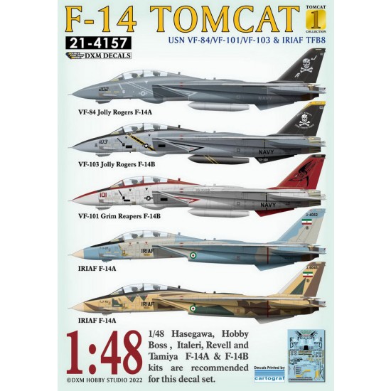 1/48 USN F-14A/B VF-84/101/103/ & IRIAF #1 Decals for Hasegawa/Italeri/Revell/Tamiya 1/48 USN F-14A/B VF-84/101/103/ & IRIAF #1 Decals for Hasegawa/Italeri/Revell/Tamiya