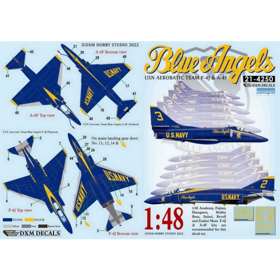 1/48 USN A-4F & F-4J Aerobatic Team Blue Angels Decals for Academy/Fujimi/Hasegawa kits 1/48 USN A-4F & F-4J Aerobatic Team Blue Angels Decals for Academy/Fujimi/Hasegawa kits