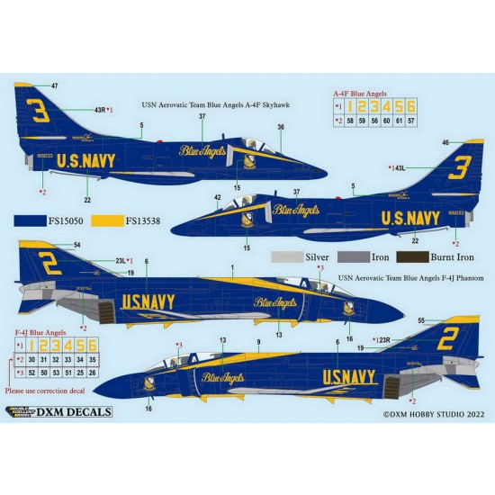 1/48 USN A-4F & F-4J Aerobatic Team Blue Angels Decals for Academy/Fujimi/Hasegawa kits 1/48 USN A-4F & F-4J Aerobatic Team Blue Angels Decals for Academy/Fujimi/Hasegawa kits