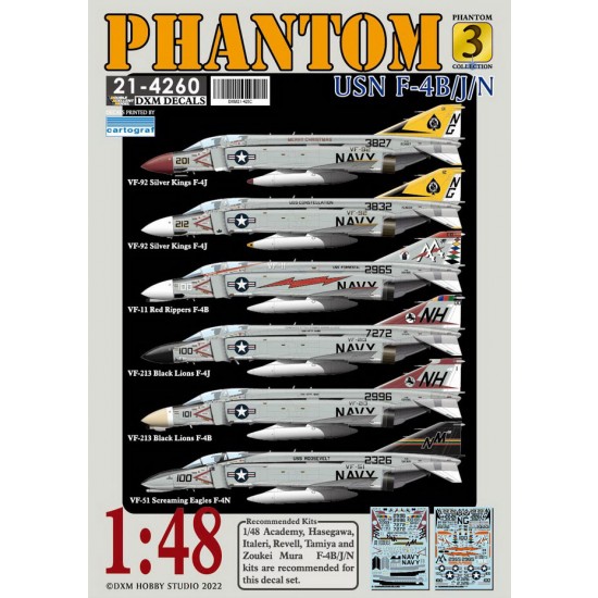 1/48 USN F-4B/J/N VF-11/51/92/213 Phantom Collection#3 Decals for Academy/Hasegawa kit 1/48 USN F-4B/J/N VF-11/51/92/213 Phantom Collection#3 Decals for Academy/Hasegawa kit