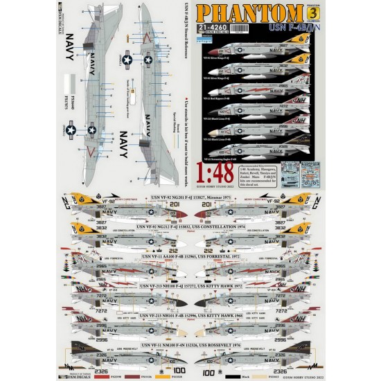 1/48 USN F-4B/J/N VF-11/51/92/213 Phantom Collection#3 Decals for Academy/Hasegawa kit 1/48 USN F-4B/J/N VF-11/51/92/213 Phantom Collection#3 Decals for Academy/Hasegawa kit