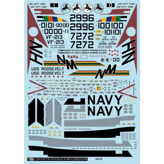 1/48 USN F-4B/J/N VF-11/51/92/213 Phantom Collection#3 Decals for Academy/Hasegawa kit 1/48 USN F-4B/J/N VF-11/51/92/213 Phantom Collection#3 Decals for Academy/Hasegawa kit