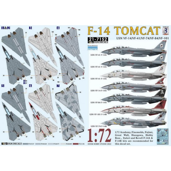 1/72 USN VF-14/41/74/84/101 F-14 Tomcat Collection #3 Decals for Academy/Finemolds/Fujimi 1/72 USN VF-14/41/74/84/101 F-14 Tomcat Collection #3 Decals for Academy/Finemolds/Fujimi