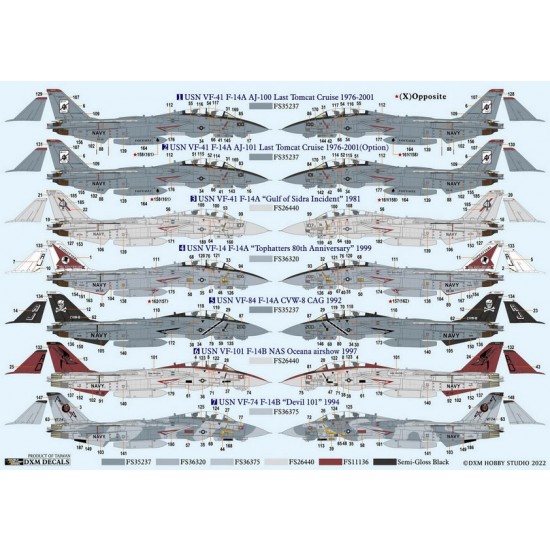 1/72 USN VF-14/41/74/84/101 F-14 Tomcat Collection #3 Decals for Academy/Finemolds/Fujimi 1/72 USN VF-14/41/74/84/101 F-14 Tomcat Collection #3 Decals for Academy/Finemolds/Fujimi