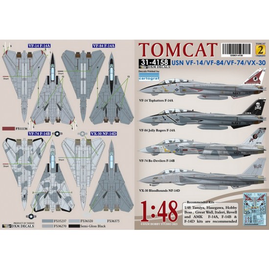 Decals for 1/48 USN F-14A/B/D VF-14/74/84/ & VX-30 Collection #2 Decals for 1/48 USN F-14A/B/D VF-14/74/84/ & VX-30 Collection #2