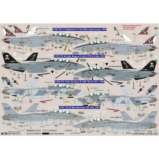 Decals for 1/48 USN F-14A/B/D VF-14/74/84/ & VX-30 Collection #2 Decals for 1/48 USN F-14A/B/D VF-14/74/84/ & VX-30 Collection #2