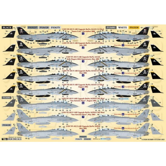 1/48 USN F-14B Tomcat VF-103 Jolly Rogers 00-04 Decals for Hasegawa/GWH/HobbyBoss kits 1/48 USN F-14B Tomcat VF-103 Jolly Rogers 00-04 Decals for Hasegawa/GWH/HobbyBoss kits