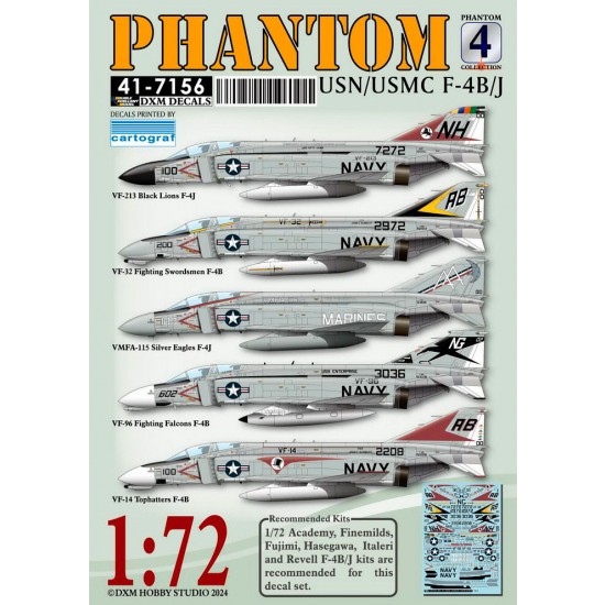 1/72 USN/MC F-4B/J Phantom Decal #4 for Academy/Fine Molds/Fujimi/Hasegawa/Italeri/Revell 1/72 USN/MC F-4B/J Phantom Decal #4 for Academy/Fine Molds/Fujimi/Hasegawa/Italeri/Revell