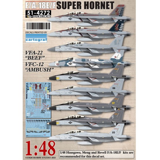 1/48 USN F/A-18E/F Super Hornet VFA-22/VFC-12 Decals for Hasegawa/Meng/Revell 1/48 USN F/A-18E/F Super Hornet VFA-22/VFC-12 Decals for Hasegawa/Meng/Revell