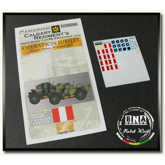 Decals for 1/35 Calgary Regiment Dingos at Dieppe Decals for 1/35 Calgary Regiment Dingos at Dieppe
