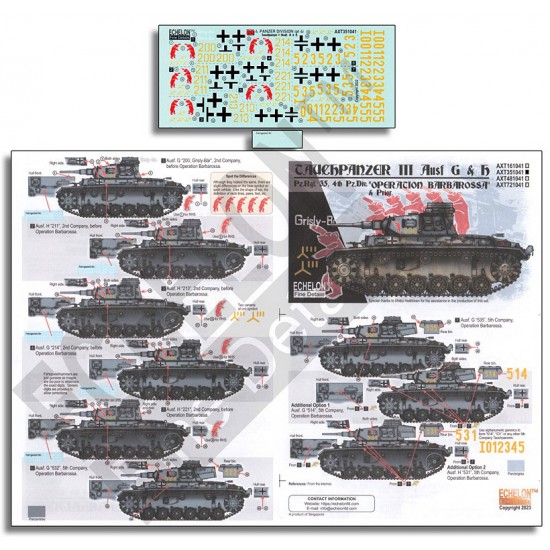 Decals for 1/35 4.Pz.Div. Tauchpanzer III Ausf. G & H Operation Barbarossa and Prior Decals for 1/35 4.Pz.Div. Tauchpanzer III Ausf. G & H Operation Barbarossa and Prior
