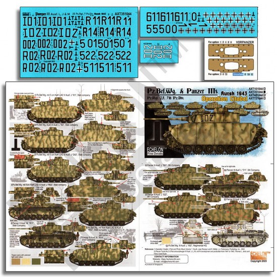 Decals for 1/35 7.Pz.Div. Befehlswagen & Panzer IIIs Ausf. J L M N Operation Citadel Decals for 1/35 7.Pz.Div. Befehlswagen & Panzer IIIs Ausf. J L M N Operation Citadel